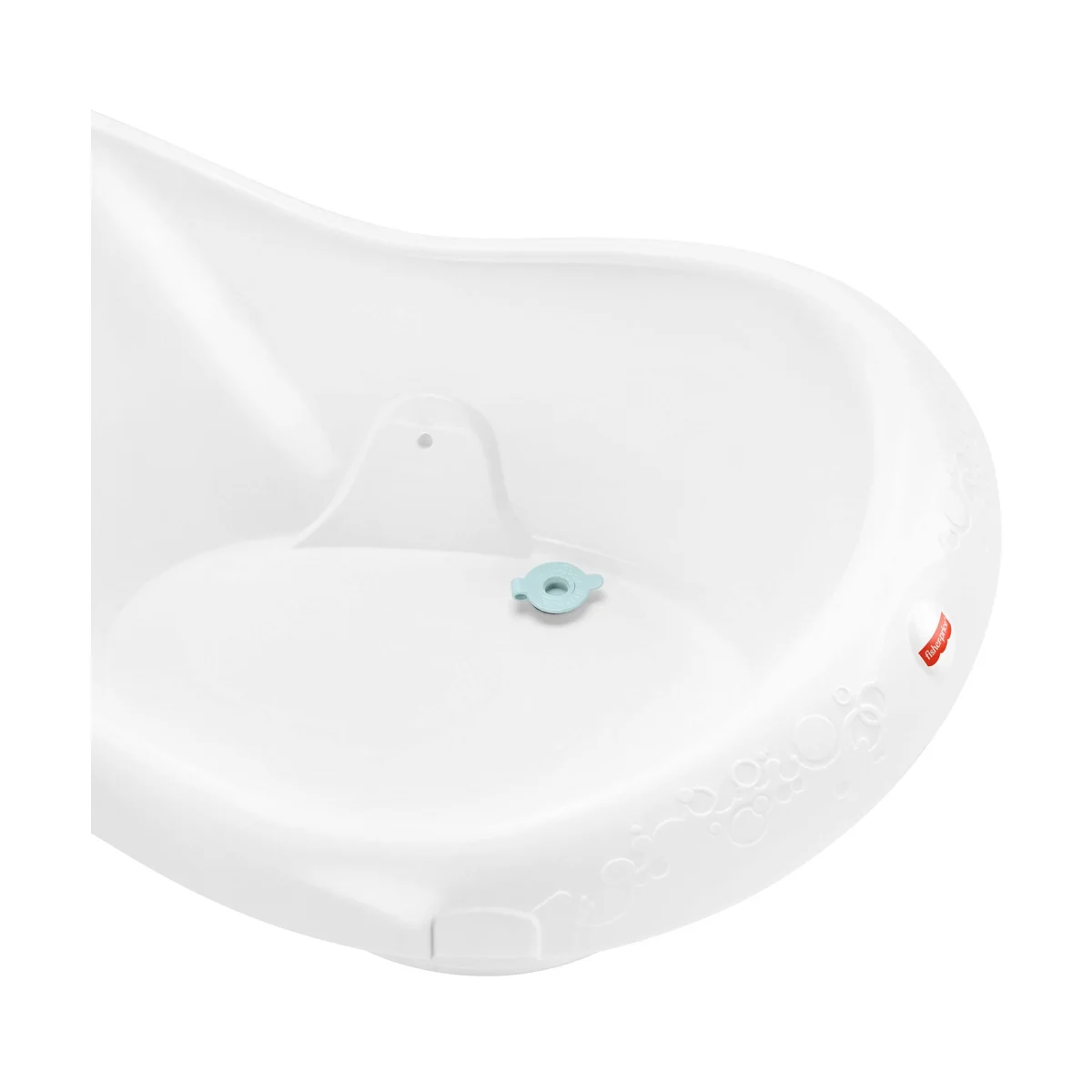 Fisher-Price 4-in-1 Sling 'n Seat Tub interior close-up showing the drain plug
