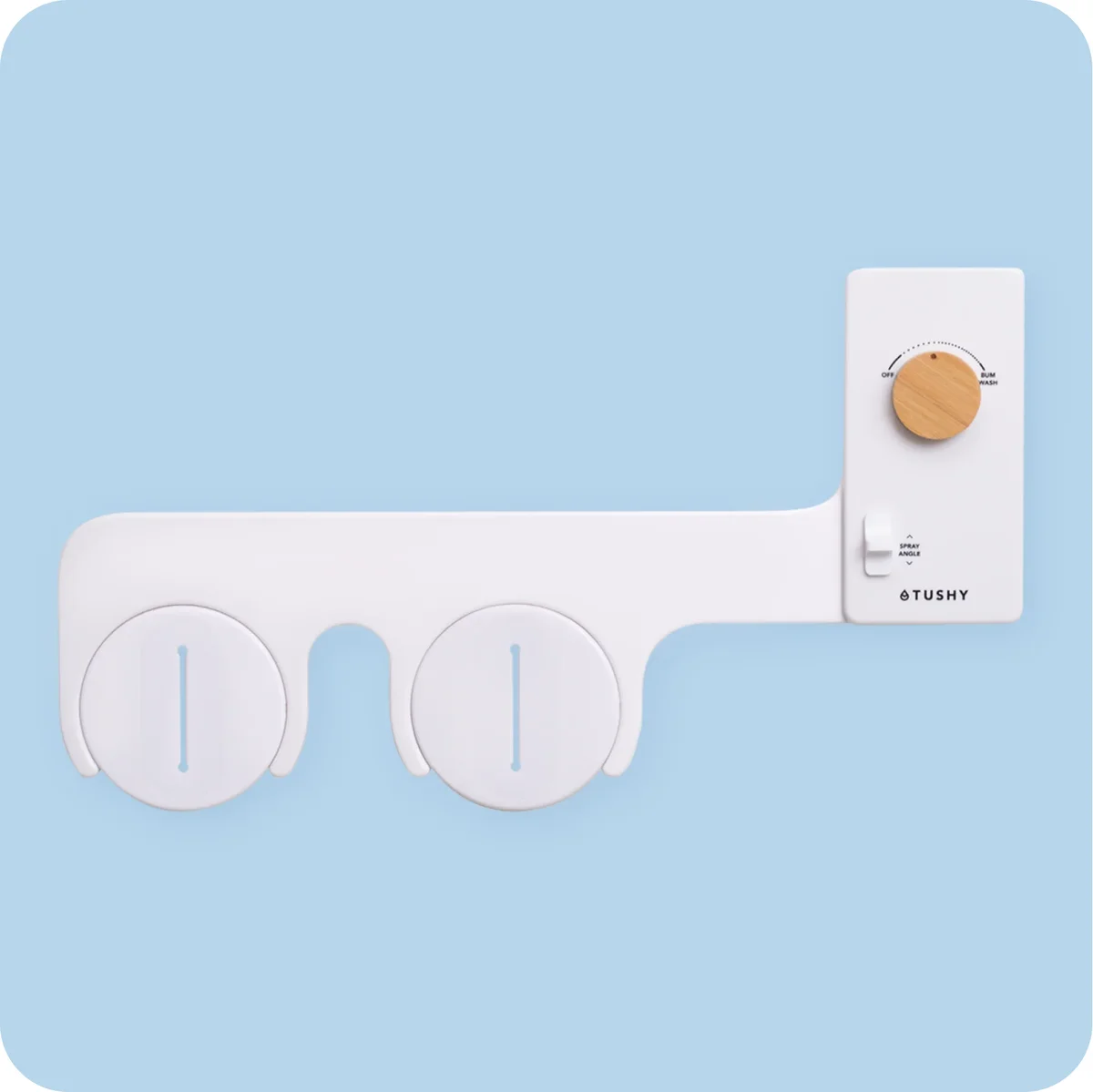 Tushy Classic 3.0 bidet attachment full top-down view showing dual nozzle heads and control panel