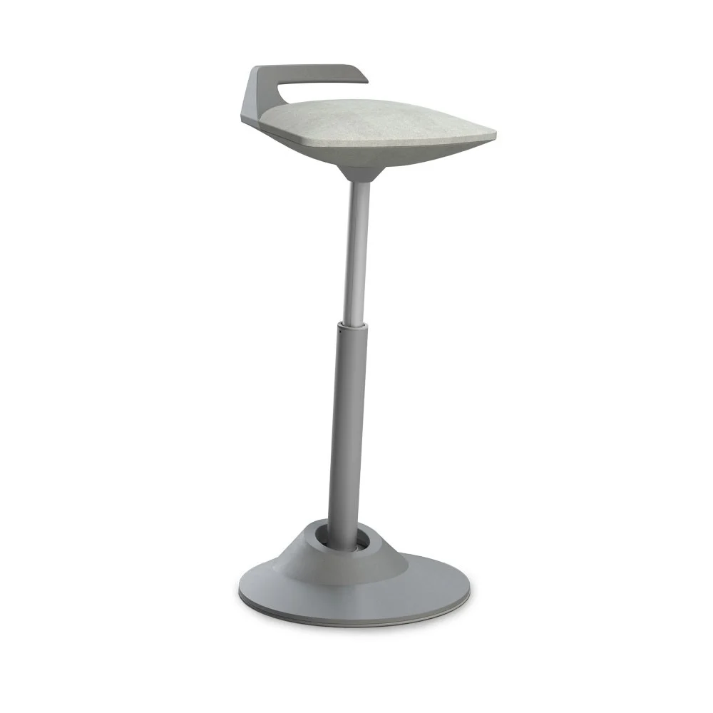 Aeris Muvman stool in grey-white fabric with silver base, full product view on white background