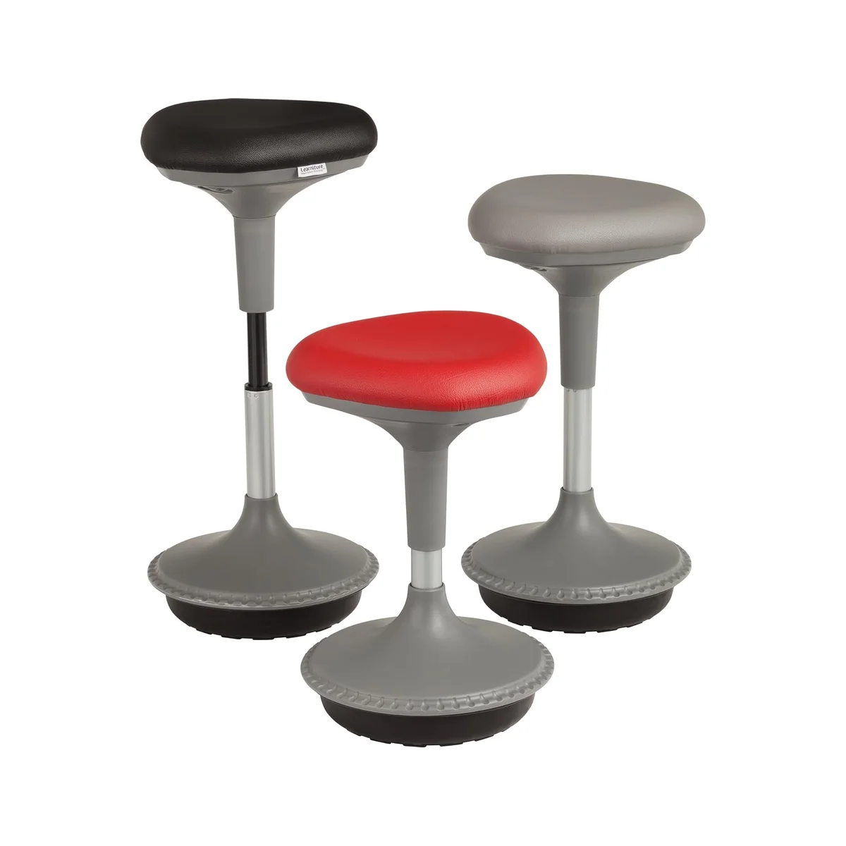 Learniture Active Learning Stool available in black, red, and grey colors
