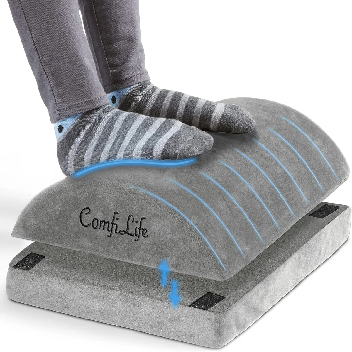 ComfiLife Foot Rest grey color showing adjustable two-piece height design