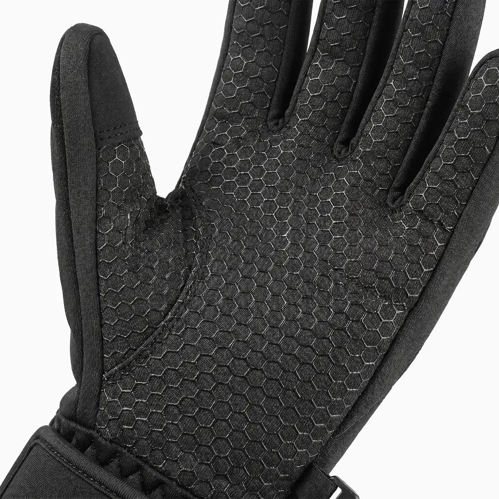 Close-up of the Savior Heat SW04 heated glove liner palm, showing the hexagon-pattern anti-slip grip across the palm, fingers and thumb