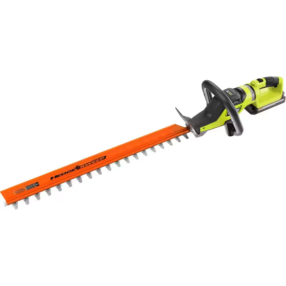 Ryobi 40V HP Brushless 26-Inch Hedge Trimmer angled view showing rotating handle and motor housing