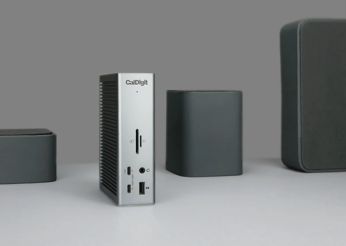 CalDigit TS4 dock front panel showing SD card slots and USB-C ports