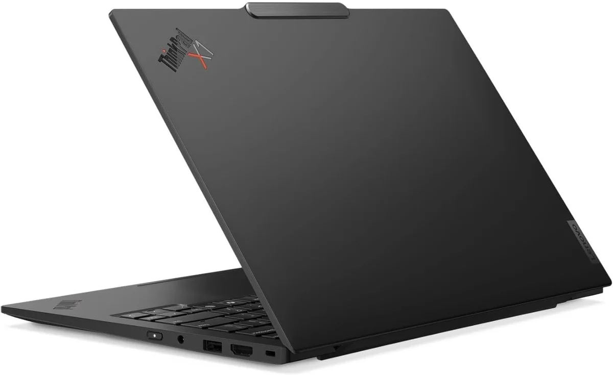Lenovo ThinkPad X1 Carbon Gen 13 rear 3/4 view showing lid and ThinkPad X1 badge