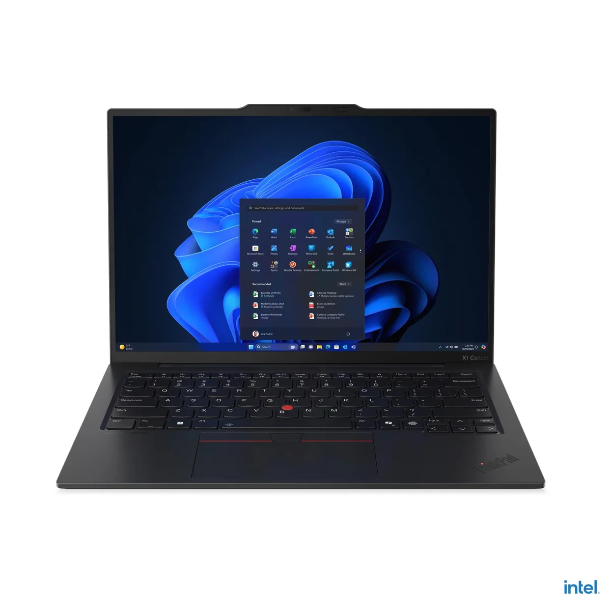Lenovo ThinkPad X1 Carbon Gen 13 front view showing keyboard and 14-inch OLED display