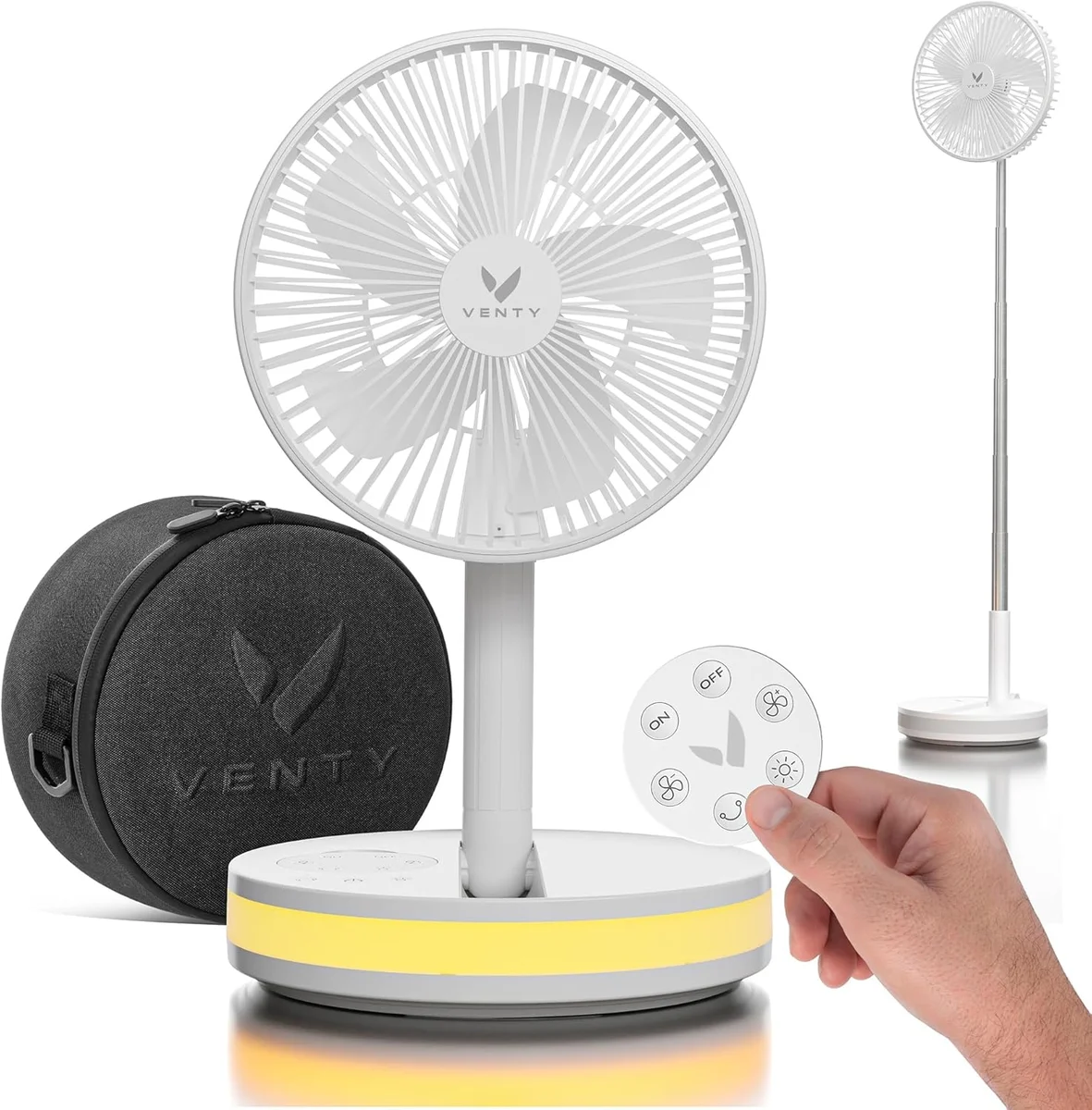VENTY Portable Fan white color with carry case, remote, and extended standing mode