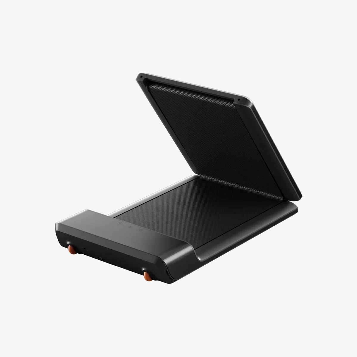 WalkingPad A1 Pro folding open at 45 degrees, showing double-fold hinge mechanism