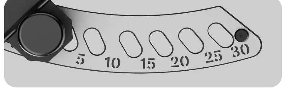 Close-up of the APEX Adjustable Bench's back pad angle adjustment knob and etched angle markings
