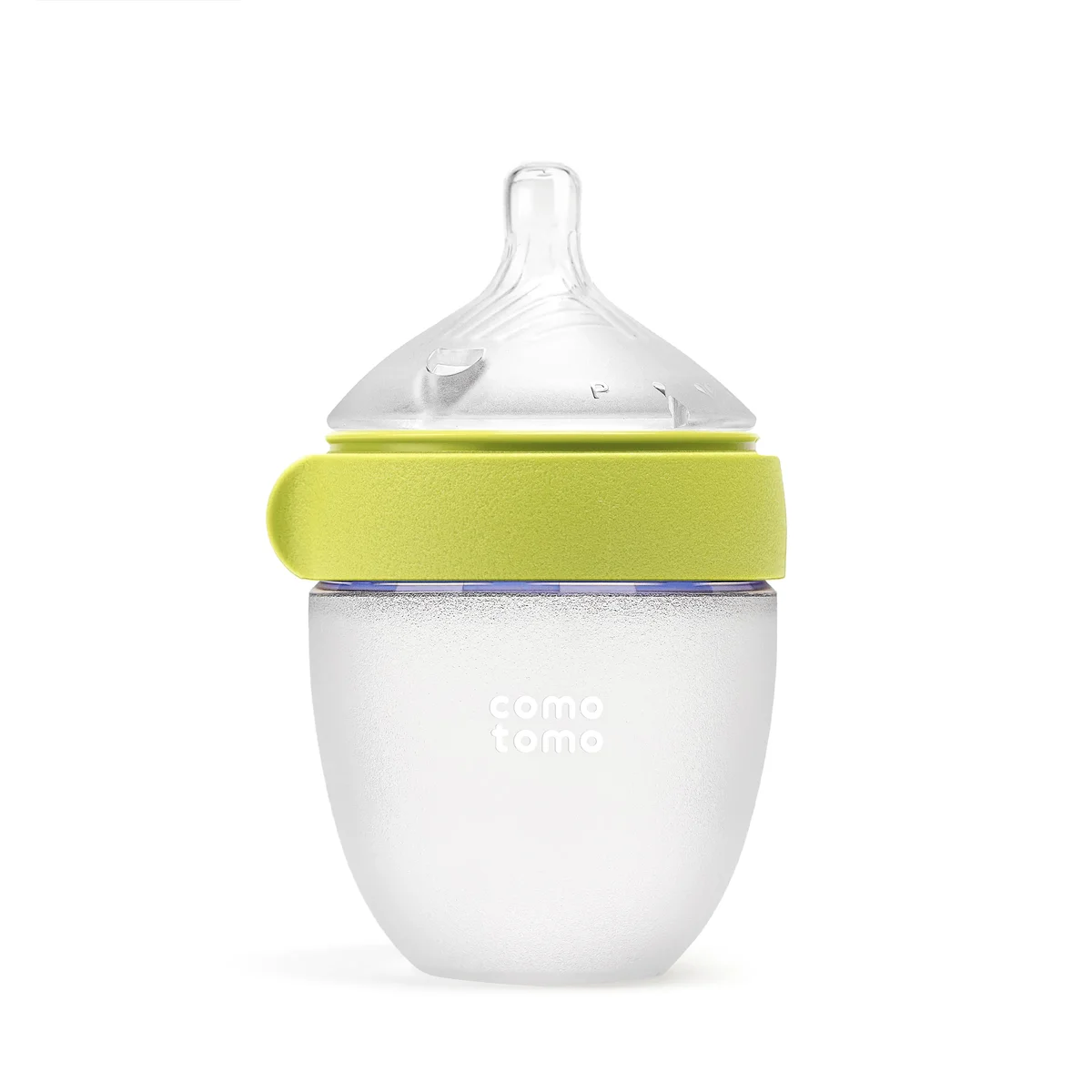 Comotomo Natural Feel Baby Bottle 5oz in green, front view on white background