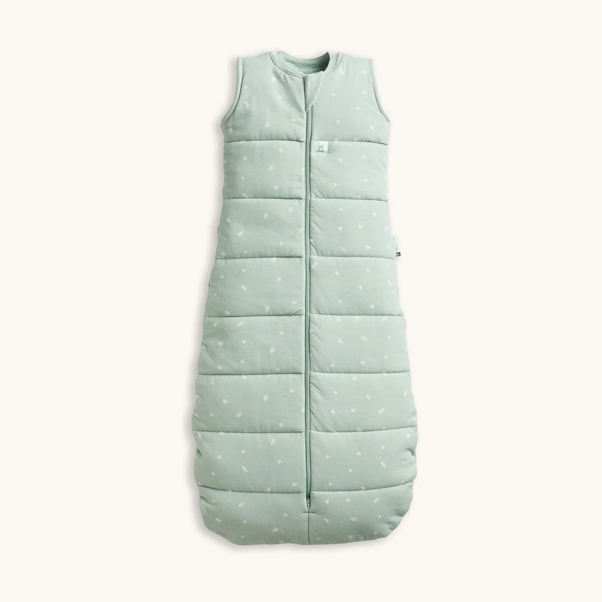 ergoPouch Sleep Sack in sage, front view showing full-length two-way zip and quilted organic cotton