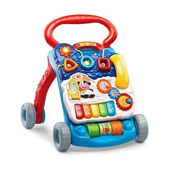 VTech Sit-to-Stand Learning Walker angled view showing the piano keys and roller on the base