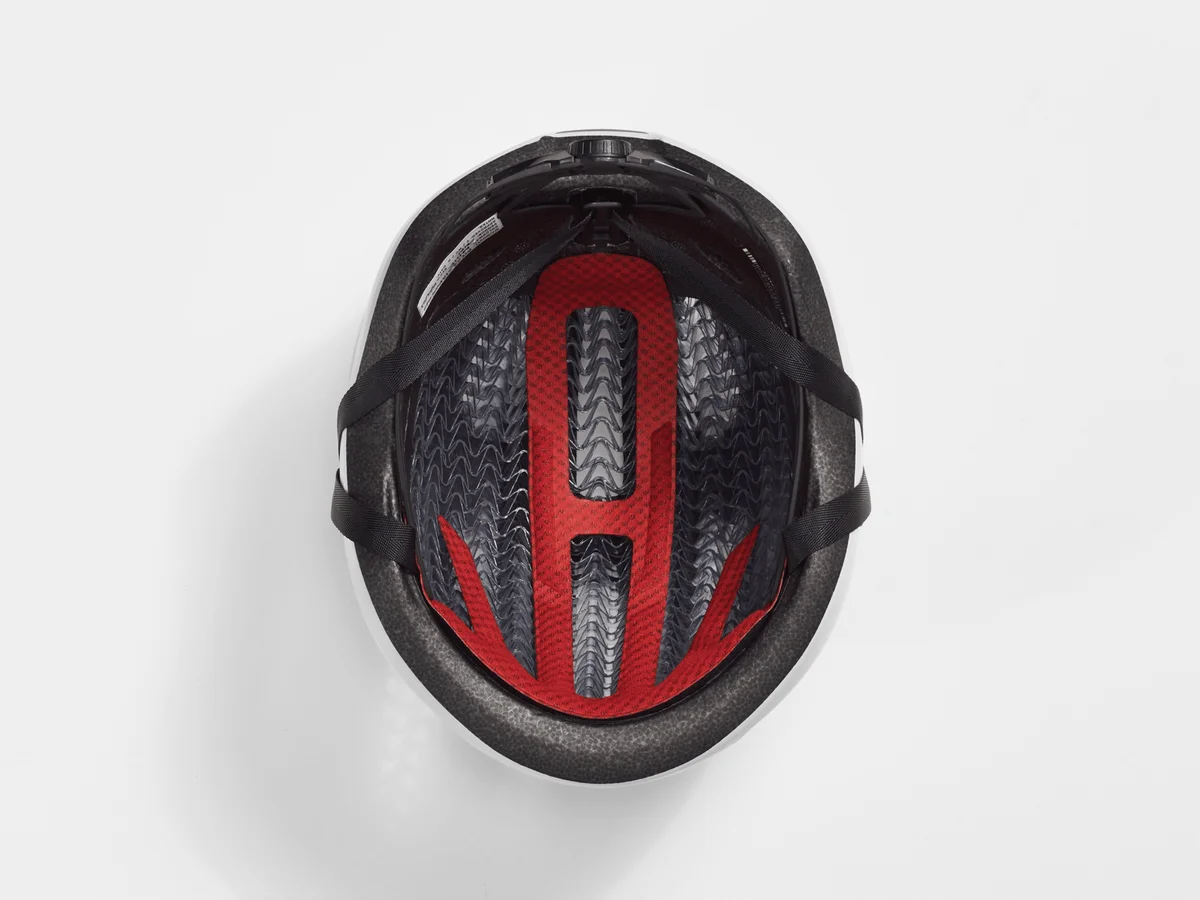 Trek Starvos WaveCel helmet interior showing WaveCel liner and red padding detail