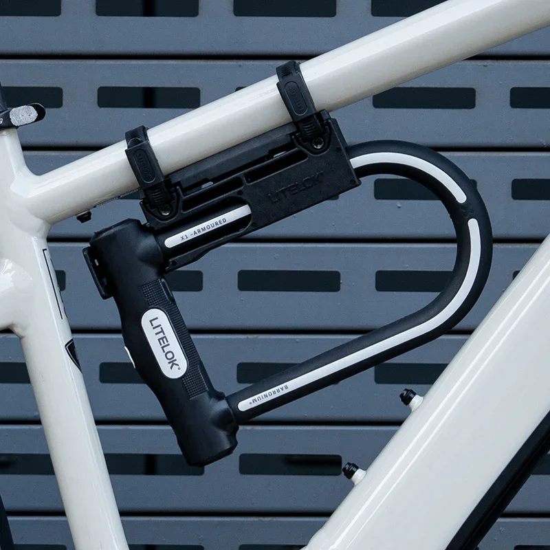 Litelok X1 mounted on bicycle frame with included frame bracket