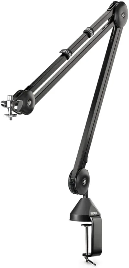 RØDE PSA1+ Professional Studio Arm fully extended showing the articulating arm and desk clamp, clean product shot