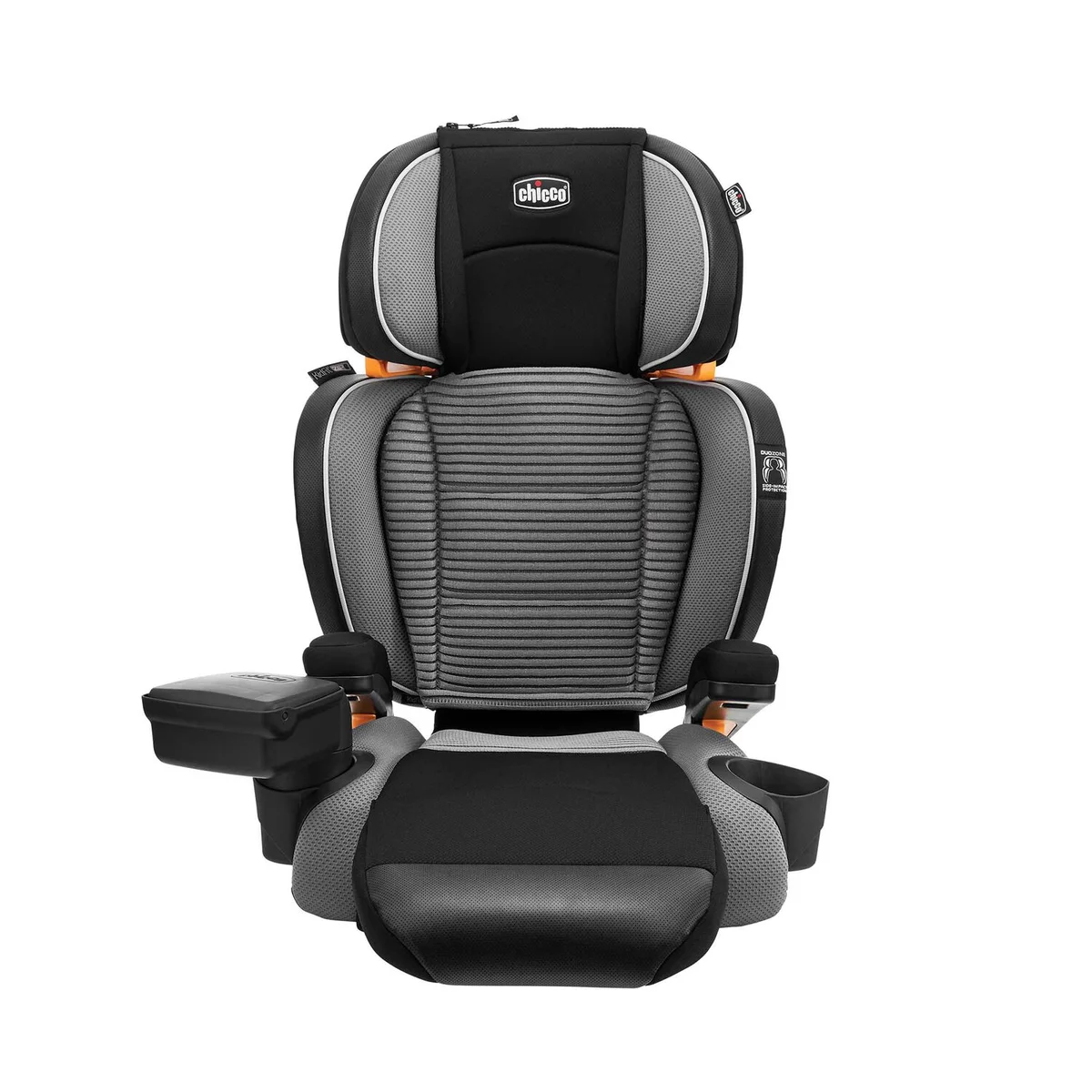 Chicco KidFit Zip Air Plus straight front view showing AirMesh seat pad and cup holders