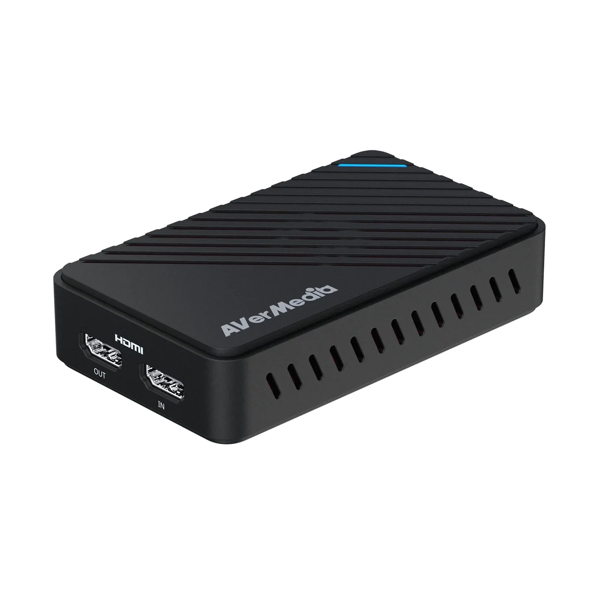 AVerMedia Live Gamer Ultra S (GC553Pro) front-angle view showing the HDMI OUT and HDMI IN ports and side ventilation slots