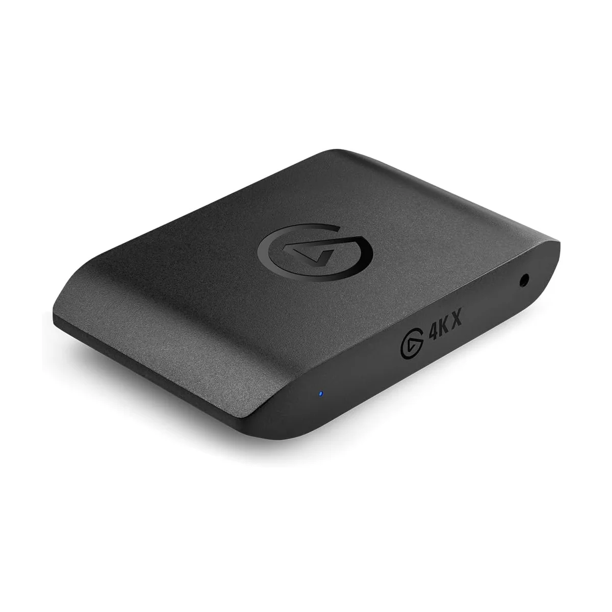 Elgato Game Capture 4K X external USB-C capture card, 3/4 front angle on white showing the G logo and 4K X label