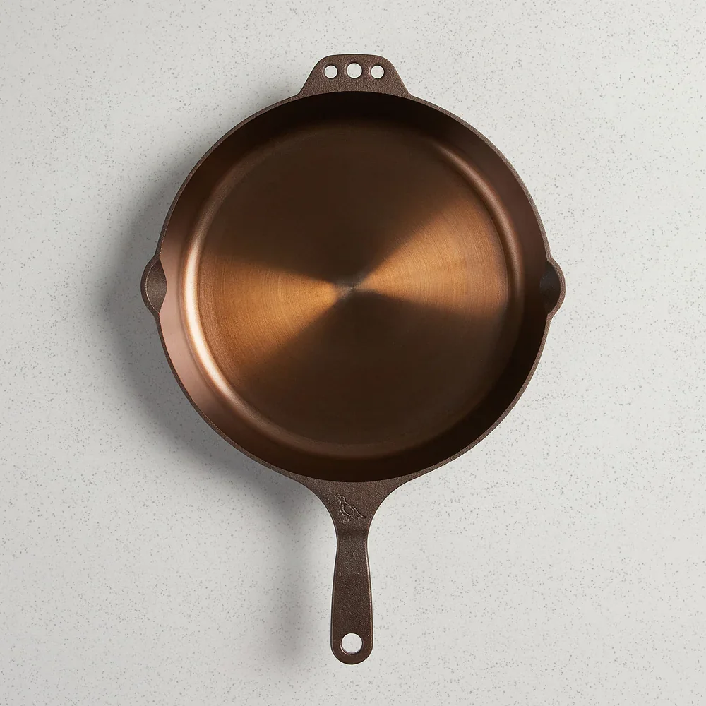 Smithey No. 12 skillet top-down view showing the machined smooth cooking surface