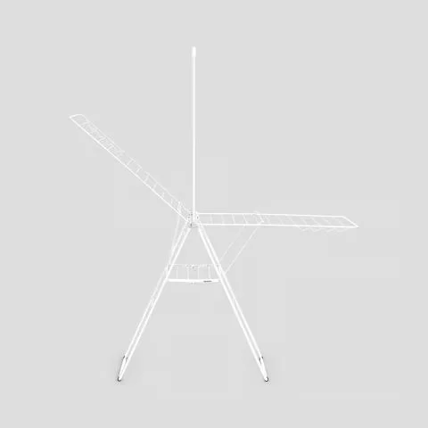 Side profile of the Brabantia HangOn drying rack showing the fold-out wings and the tall vertical hanger rod