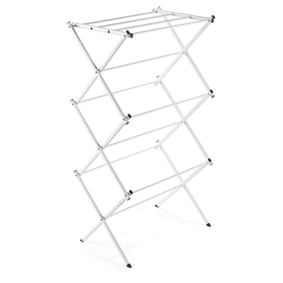 Polder Compact Accordion Clothes Drying Rack fully expanded, showing the accordion frame and horizontal steel rods