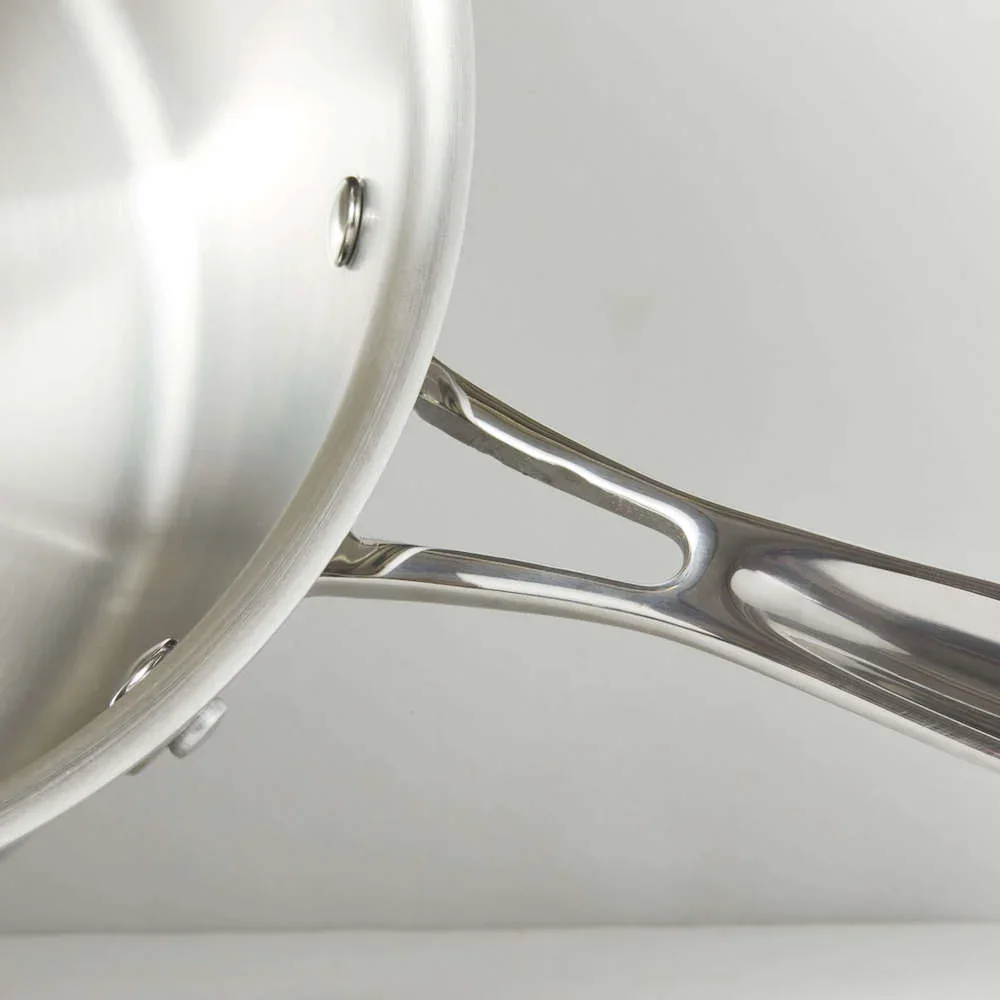 Goldilocks 8-Piece Cookware Set close-up of stainless pan handle and rivet construction