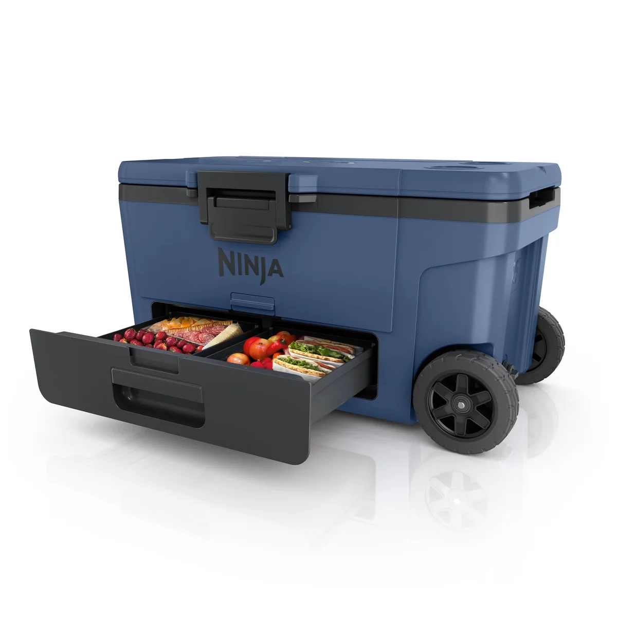 Ninja FrostVault 65Q with Dry Zone sealed drawer pulled open revealing food compartments