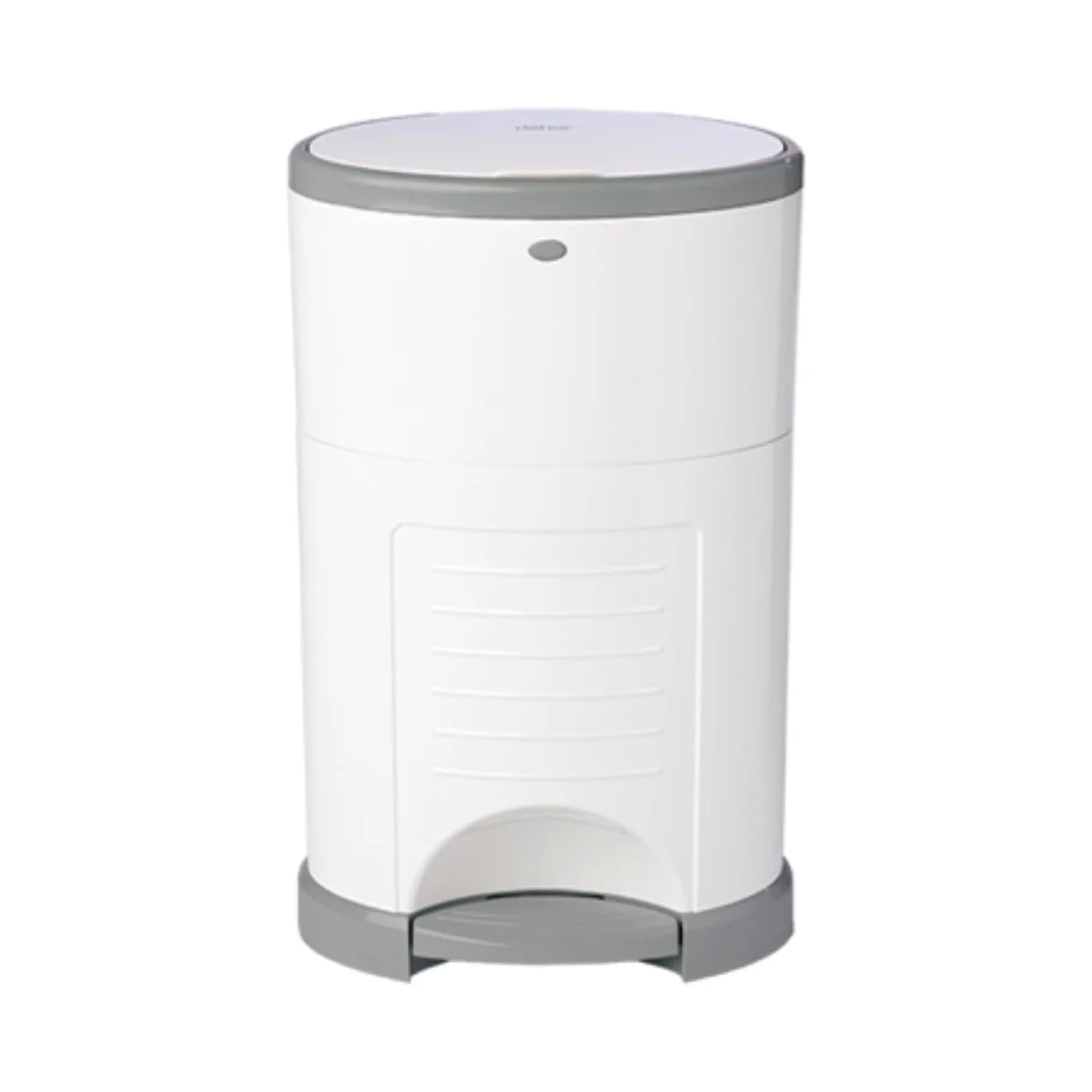 Dekor EKO Diaper Pail front view showing foot pedal and child lock button