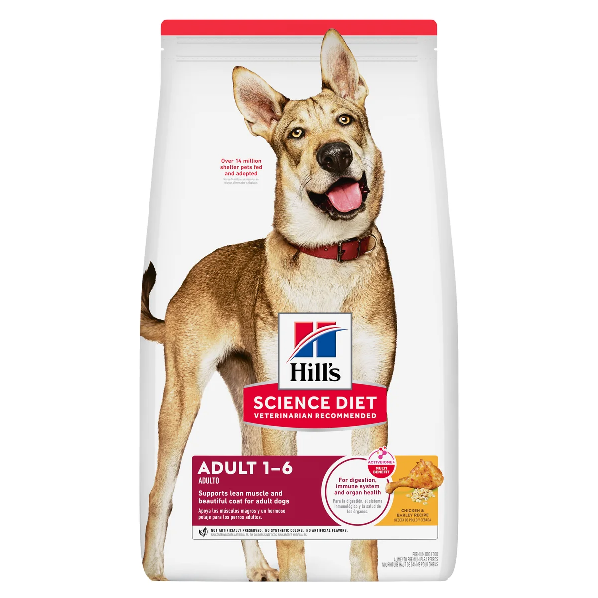 Hill's Science Diet Adult dry dog food bag, front view on white background