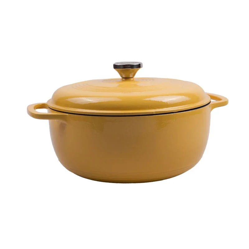 Lodge Essential Enamel Dutch Oven in marigold, front view with lid on
