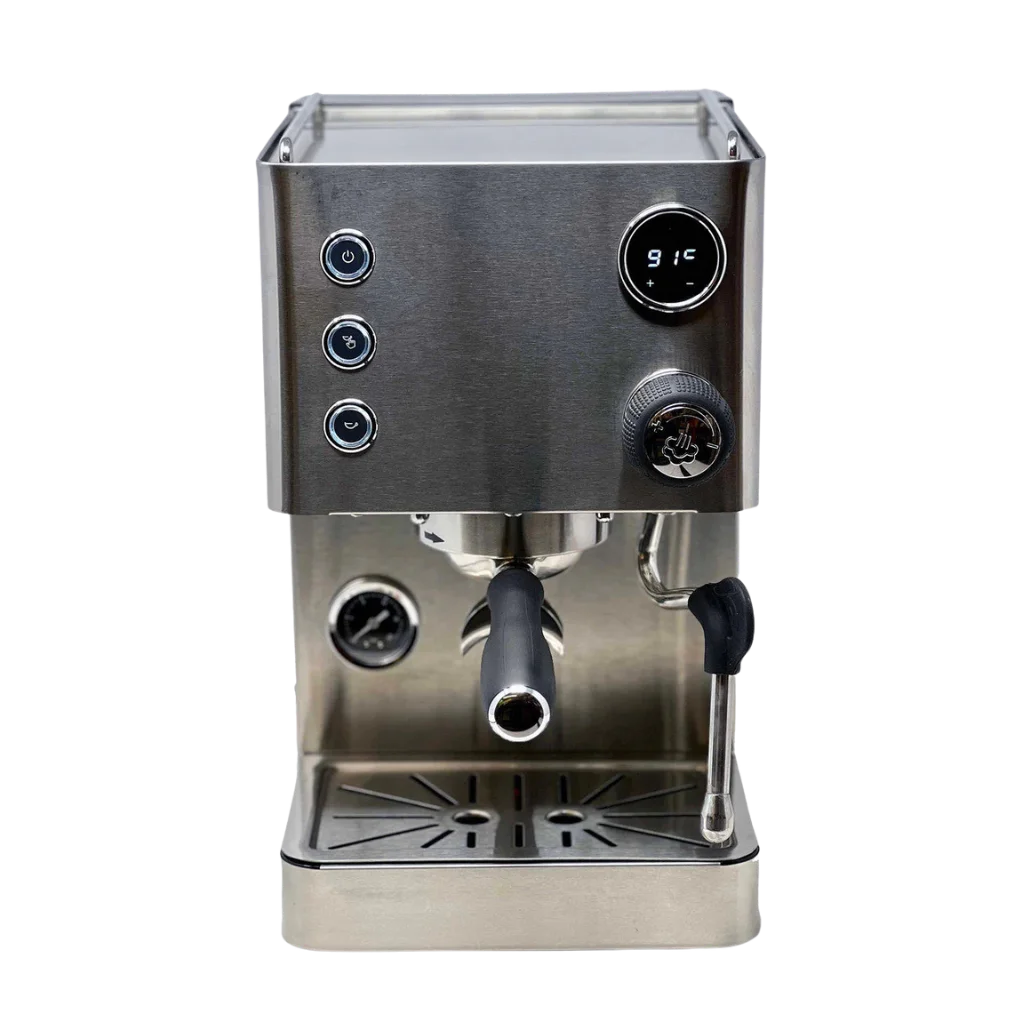 Turin Legato V2 front view showing PID display, control buttons, and pressure gauge