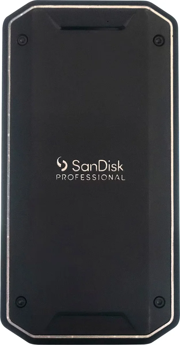 SanDisk Professional PRO-G40 SSD flat top-down view showing the SanDisk Professional logo and rugged screw-plate corners