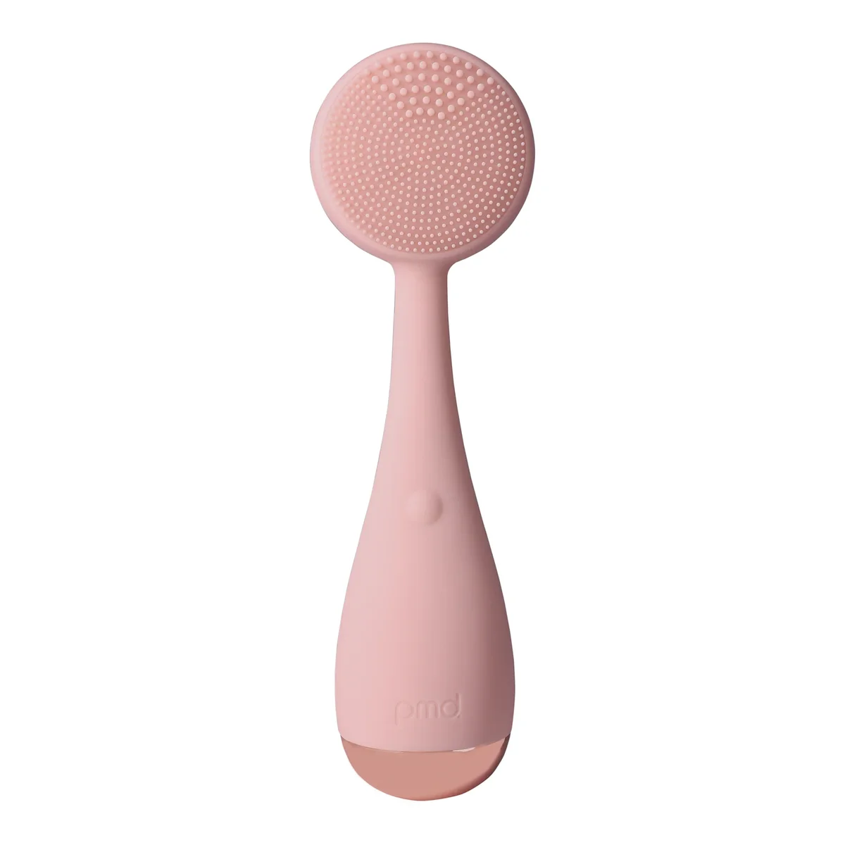 PMD Clean silicone facial cleansing brush in blush, front view showing bristle head