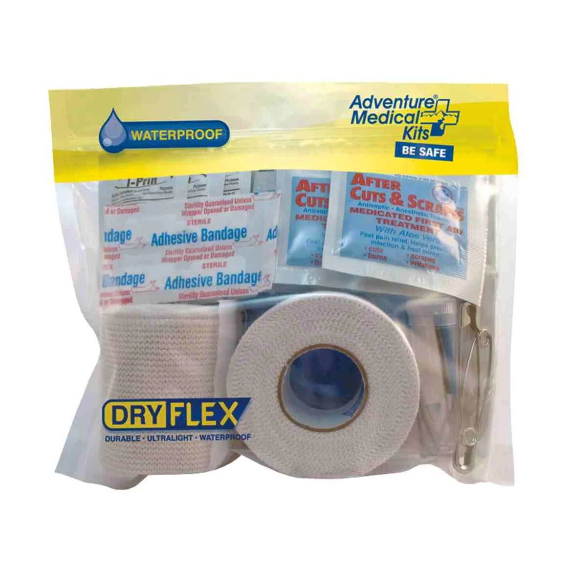 Adventure Medical Kits Ultralight/Watertight .7 close-up inside the waterproof bag showing bandages and supplies