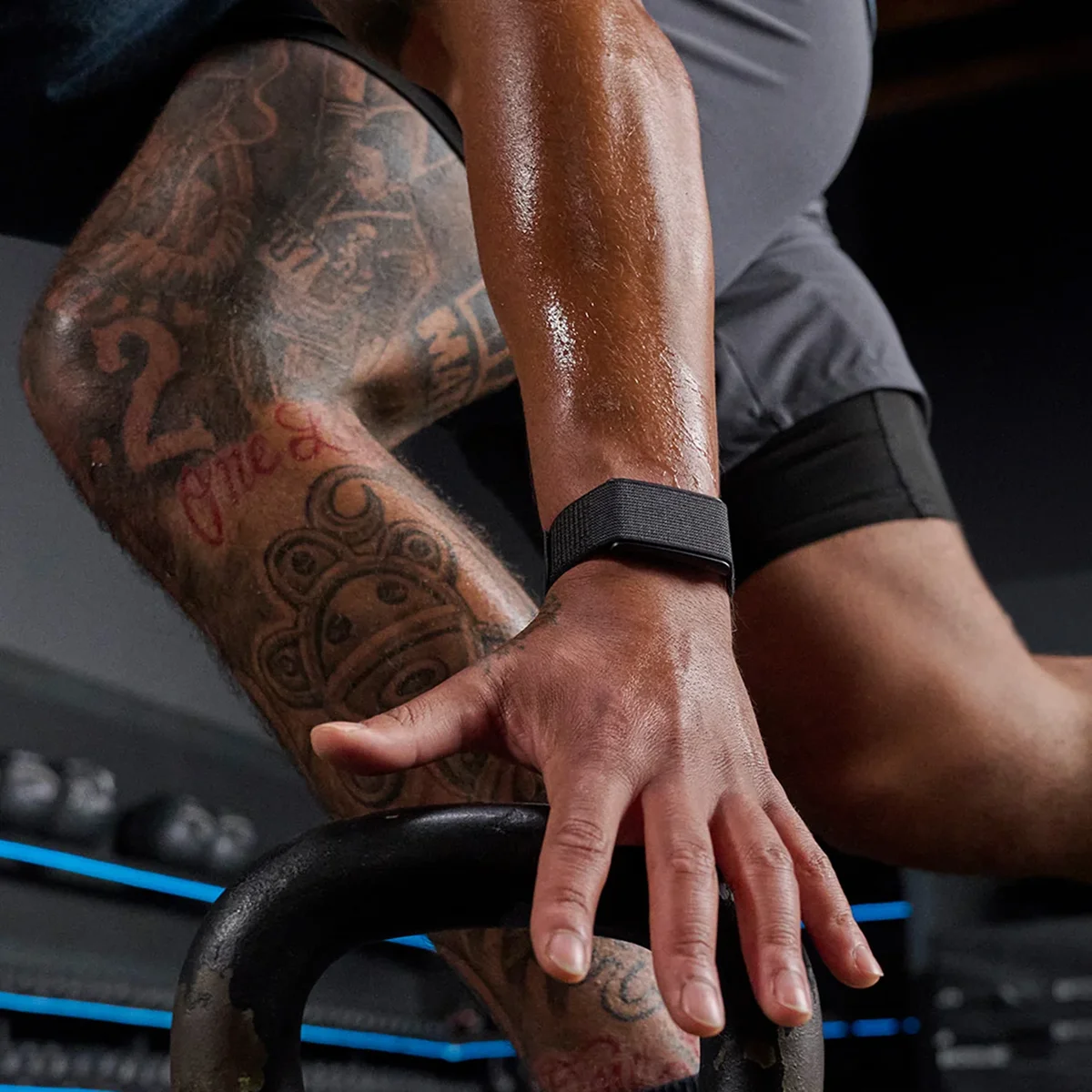 Amazfit Helio Band worn on the wrist during a kettlebell workout