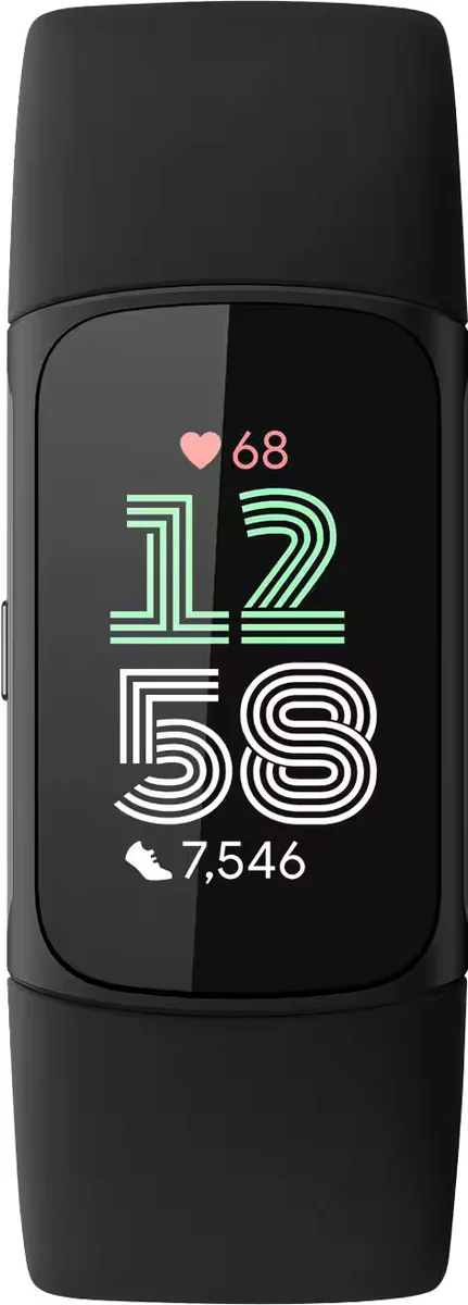 Fitbit Charge 6 front display showing heart rate and step count