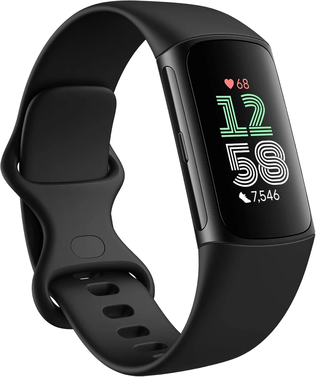 Fitbit Charge 6 fitness tracker at a 3/4 angle in Obsidian black