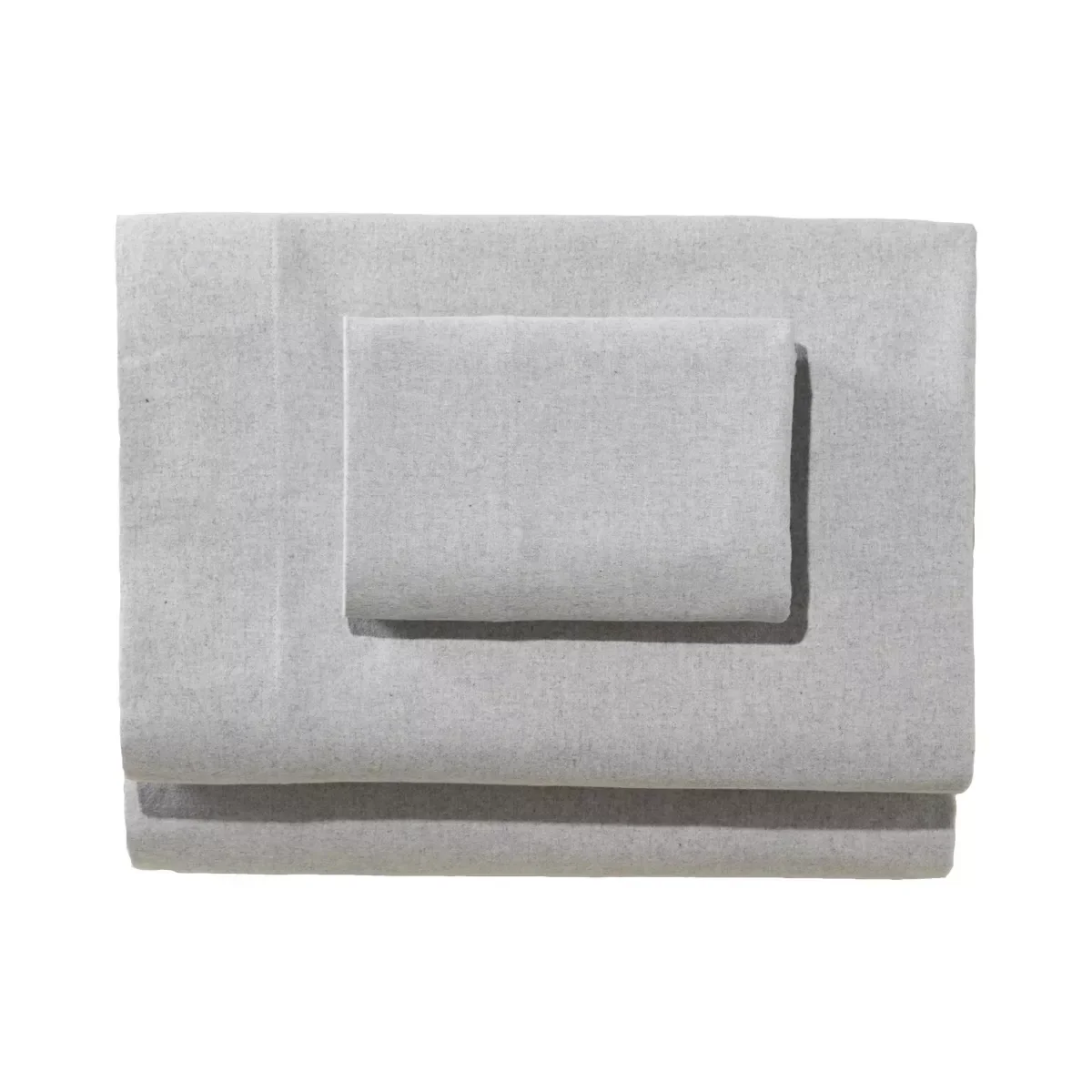 L.L. Bean Ultrasoft Comfort Flannel Sheet Set in gray heather, folded set with pillowcase, alternate view