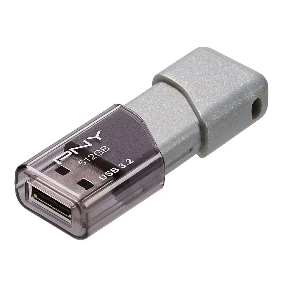 PNY Turbo Attaché 3 flash drive with sliding grey collar partly retracted, showing the USB-A connector