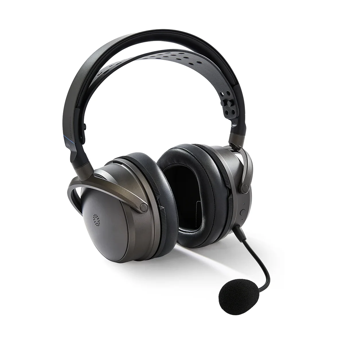 Audeze Maxwell 2 wireless gaming headset in dark gray, three-quarter view with detachable boom mic