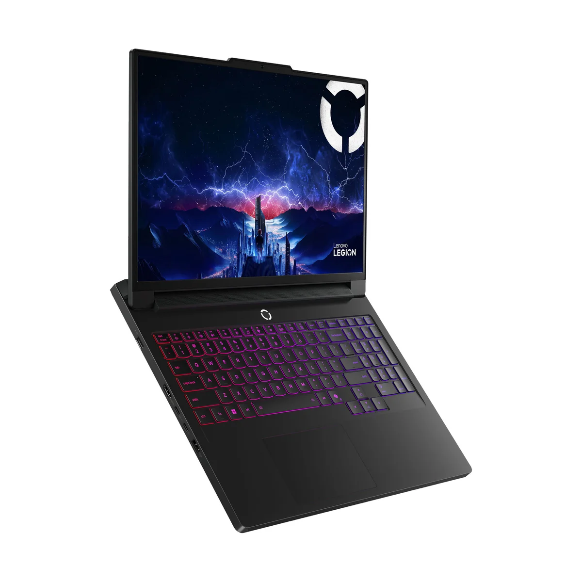 Lenovo Legion Pro 7i Gen 10 elevated angle highlighting the full per-key RGB keyboard and Legion O power button