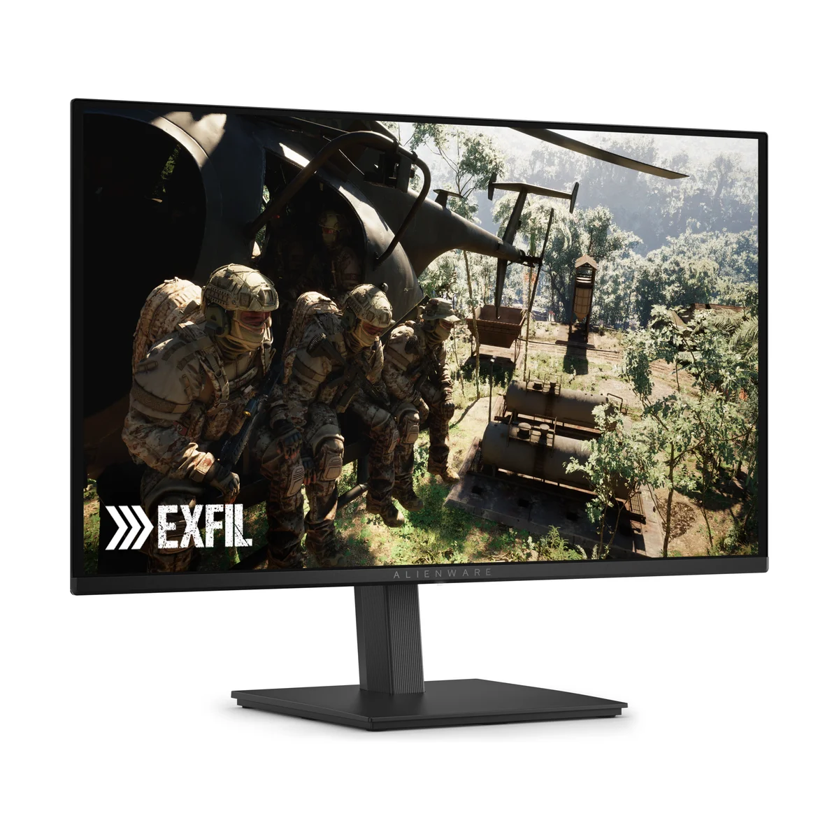 Alienware AW2726DM 27-inch QD-OLED gaming monitor front three-quarter view on its height-adjustable stand