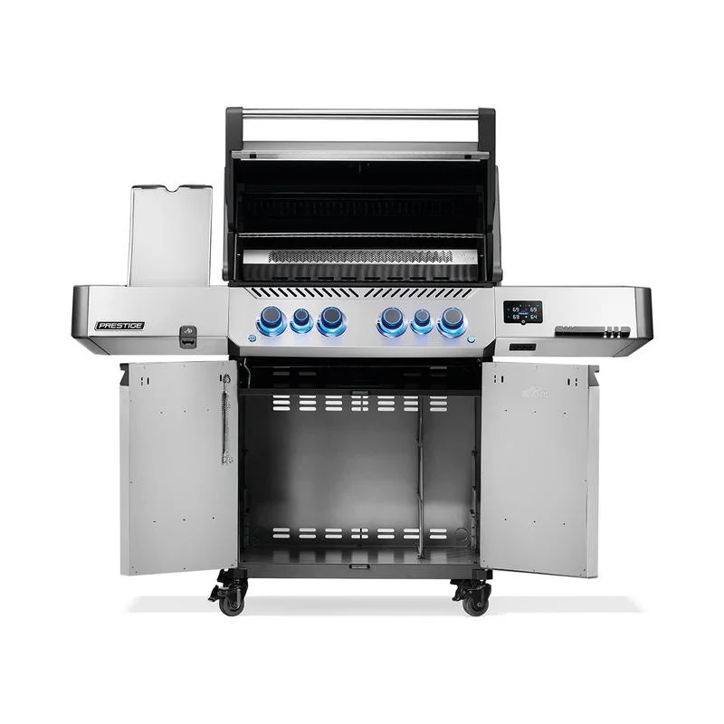 Napoleon Prestige 500 Connected gas grill — open lid view revealing cooking grates and interior chamber