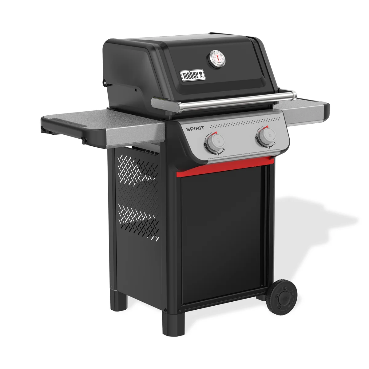 Weber Spirit E-210 gas grill — 3/4 front-right angle showing side panel vents