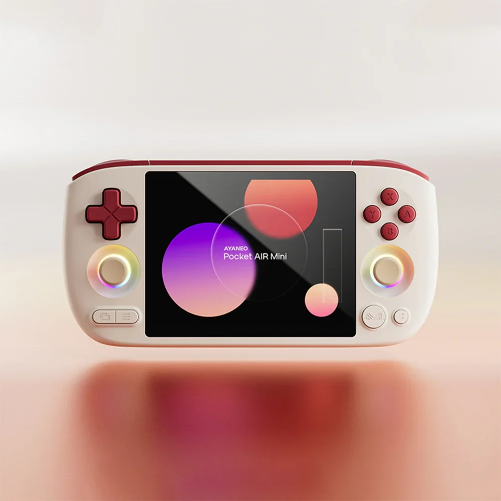 AYANEO Pocket Air Mini front view in Retro White with RGB Hall sticks and 4:3 LCD display