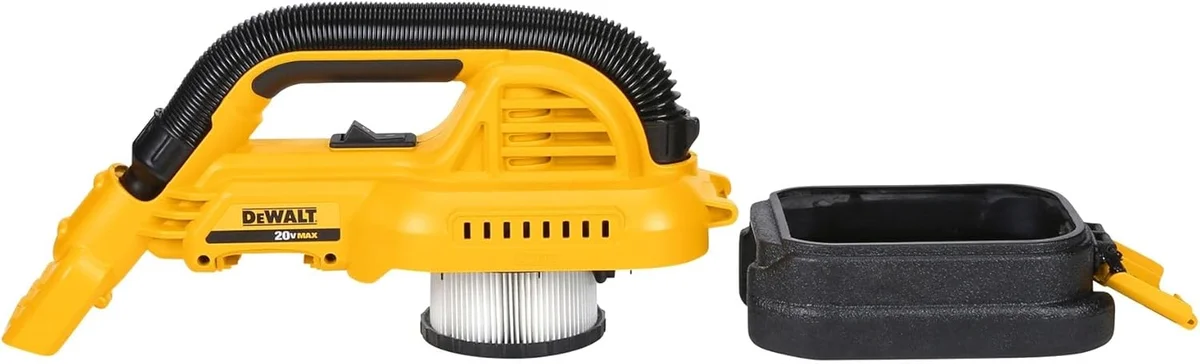 DeWalt DCV517B vacuum with bin and HEPA filter removed