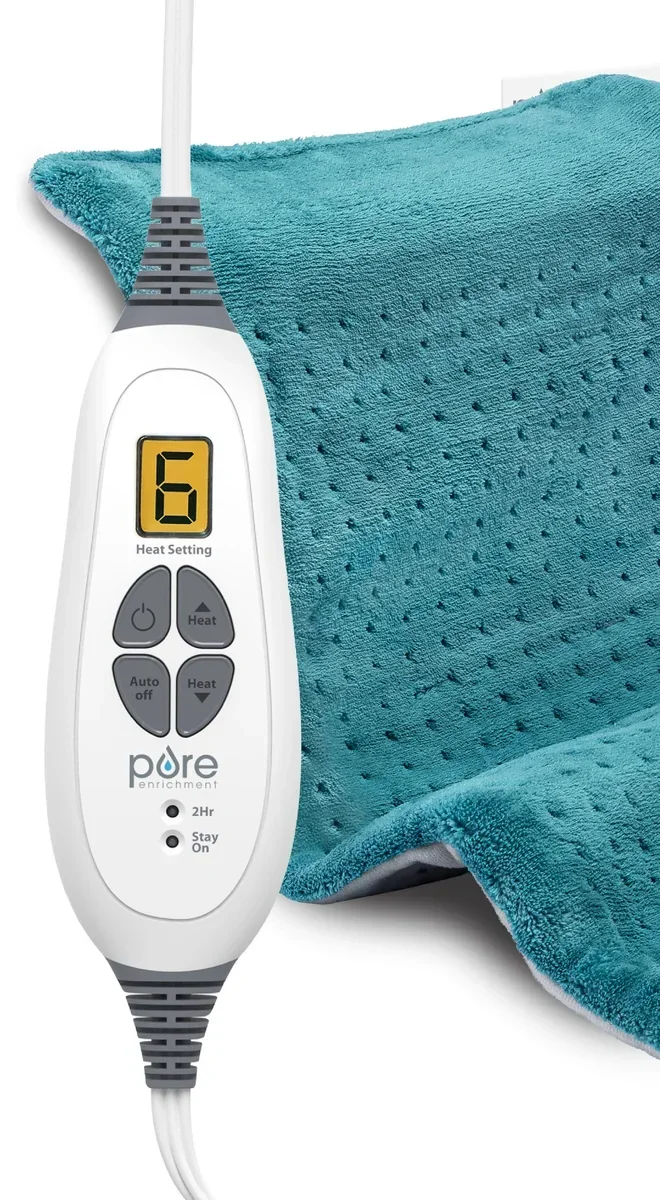 Pure Enrichment PureRelief XL King Size heating pad and corded controller shown full-length on a white background