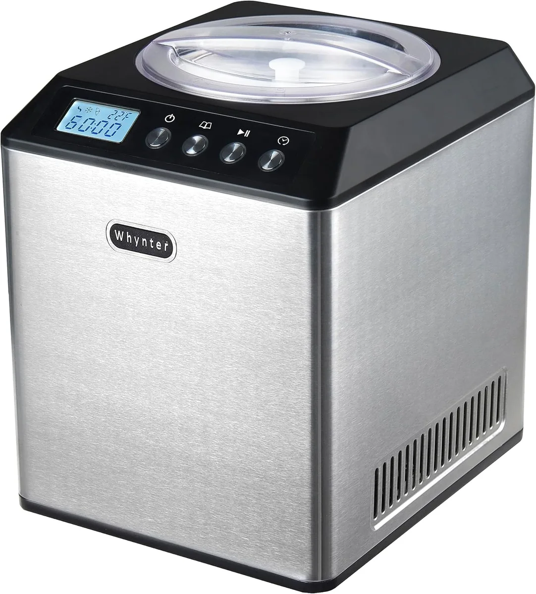 Whynter ICM-201SB shown from a 3/4 angle, highlighting the stainless steel body and control panel