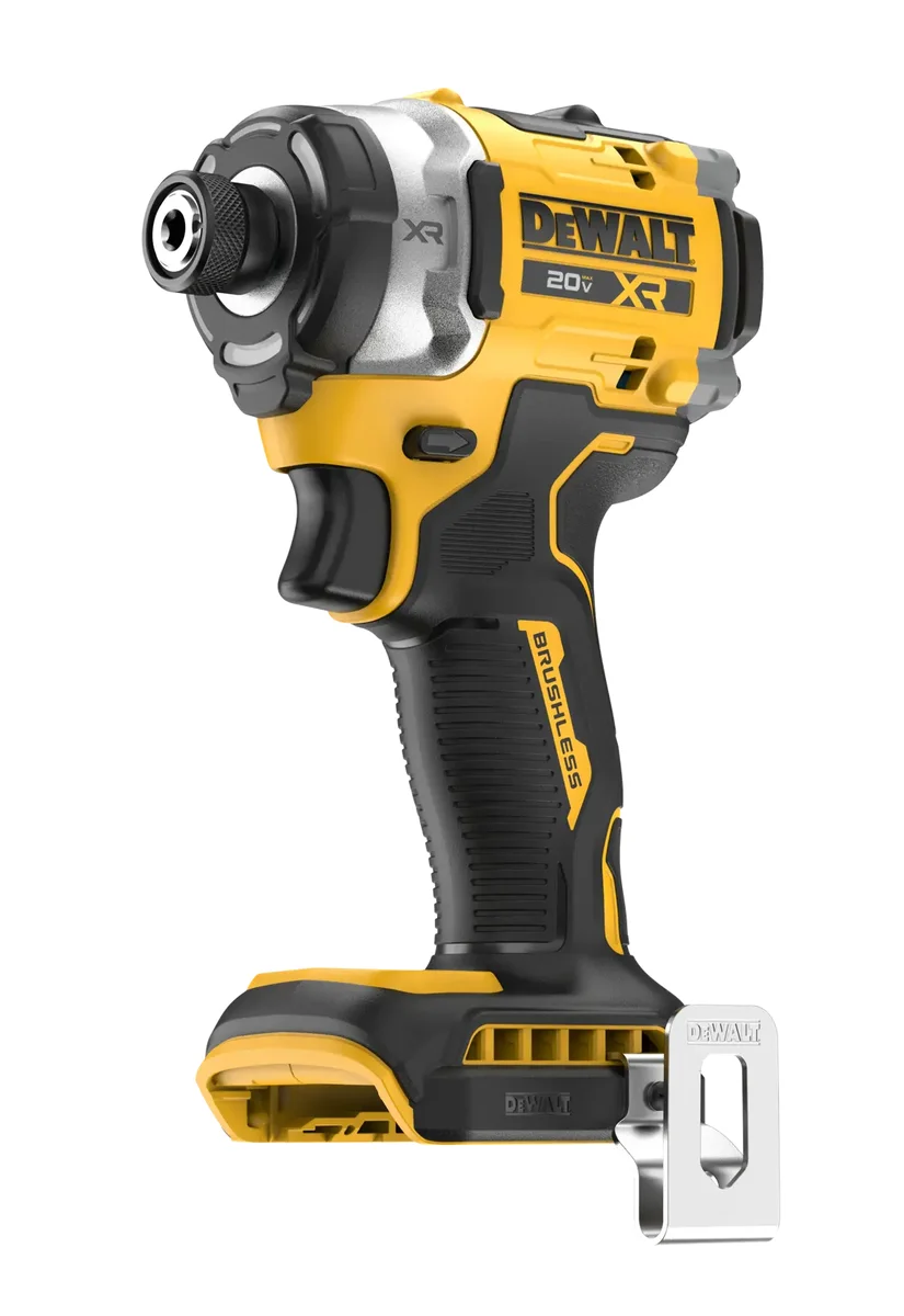 DeWalt DCF860 impact driver 3/4 front view showing chuck and XR branding