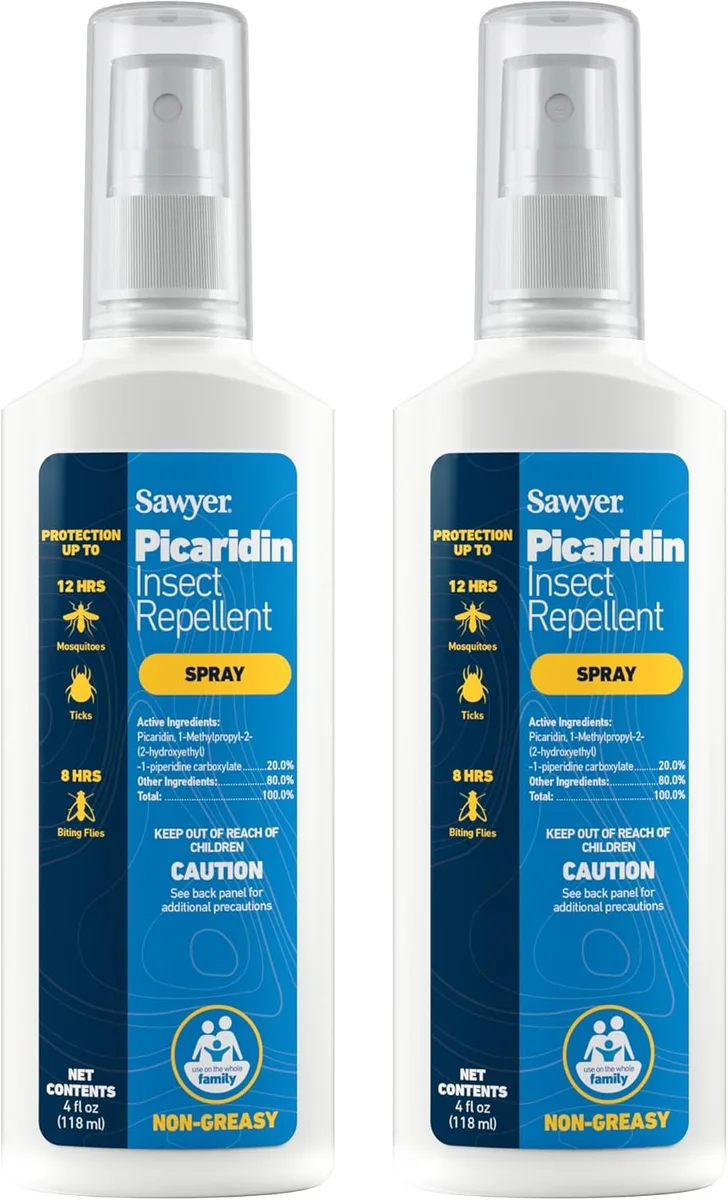 Sawyer Picaridin 20% insect repellent spray 2-pack 4oz bottles on white background
